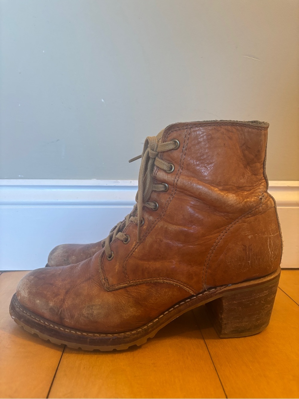 Frye Women's Lace-Up Leather Ankle Boots - Cognac Brown